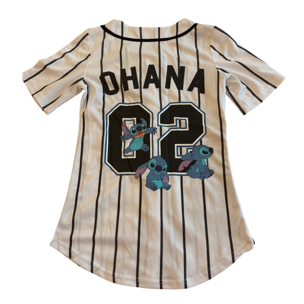 Disney Stitch Kids Youth Ohana Baseball Jersey Shirt XXS/XS White Active Sporty - Picture 2 of 9